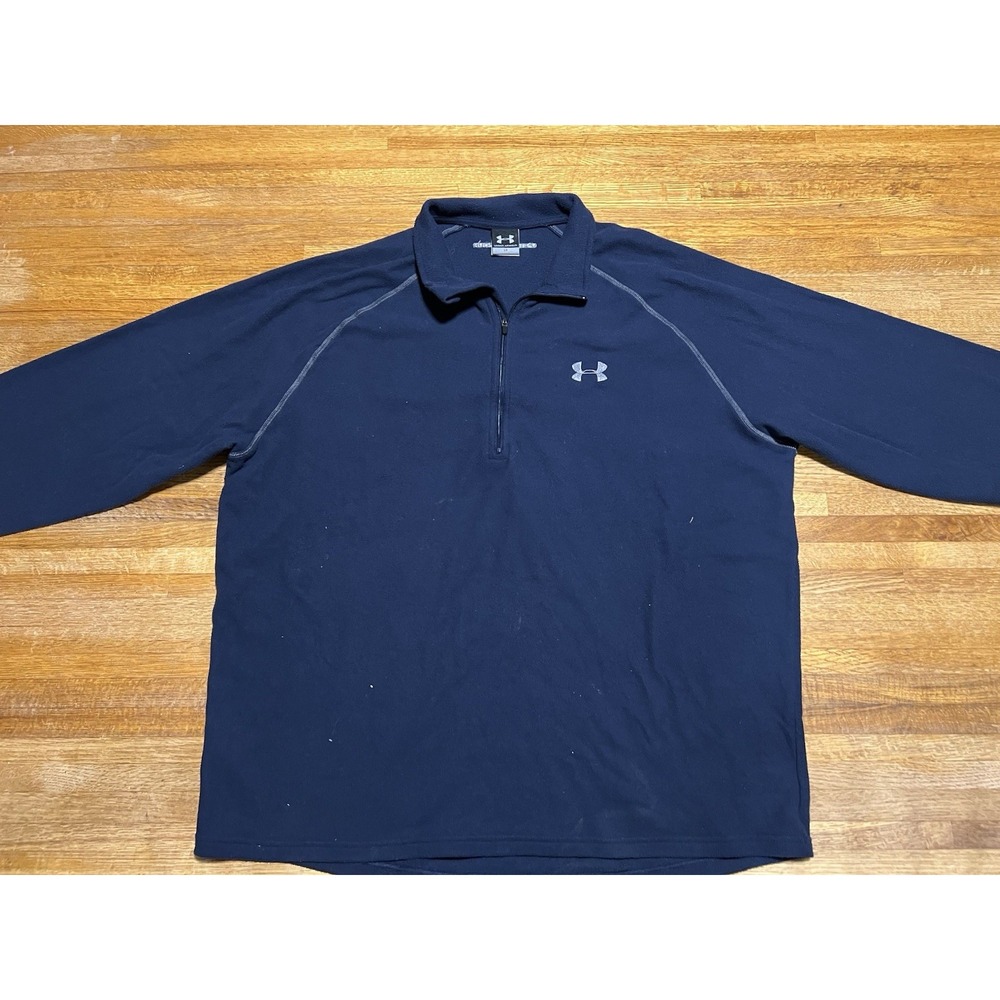 Under Armour Men LG Navy Loose 1/2 Zip Long Sleeves Fleece Activewear‎ Pullover